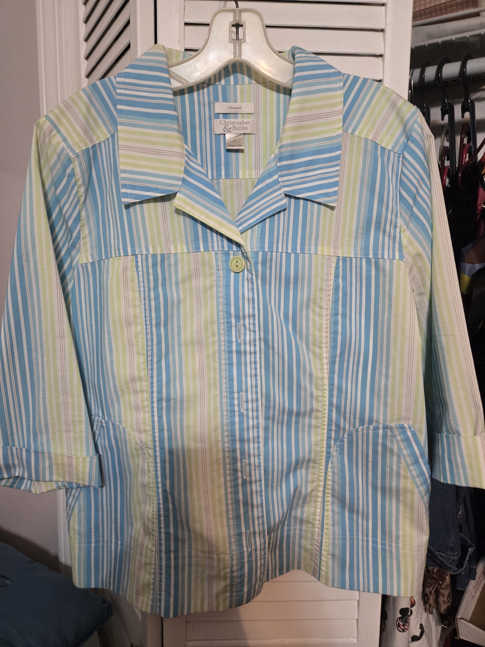 Christopher & Banks Women's Blue and Green Striped Jacket